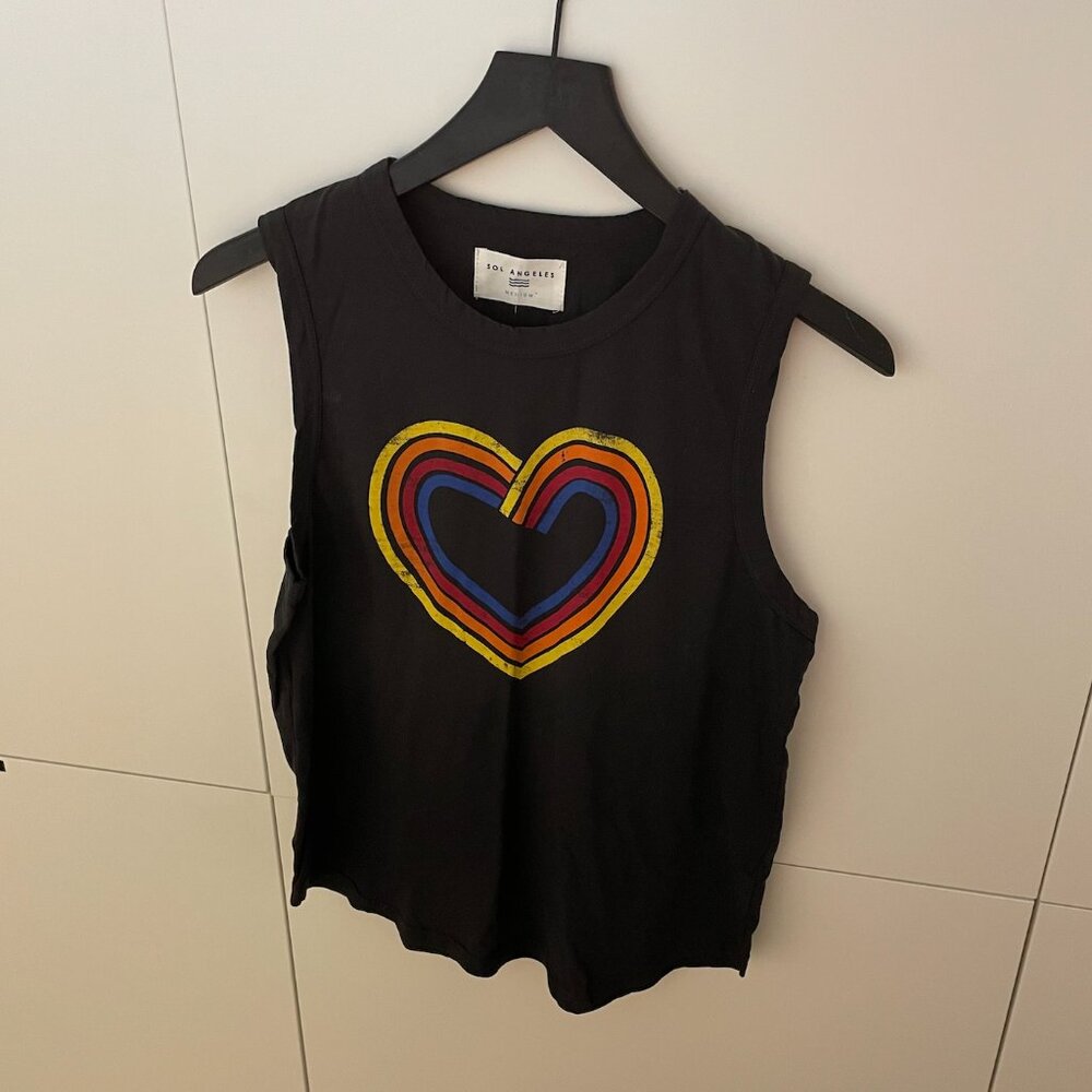 NWT Sol Angeles - Rainbow Heart Tank - Washed Black